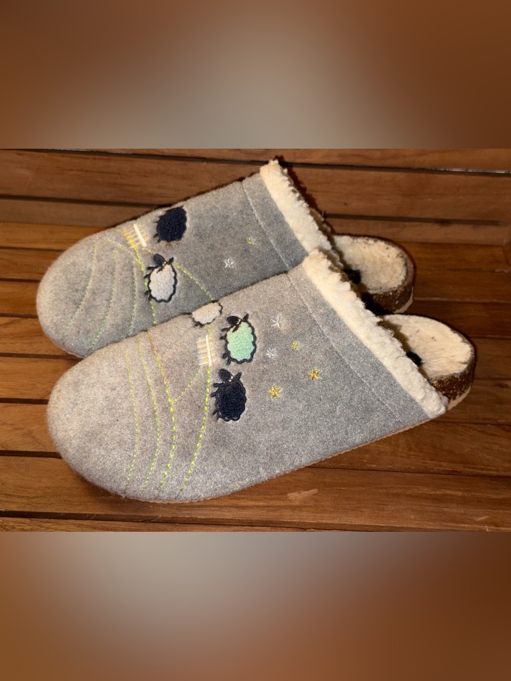 Lands' End Gray Felt Counting Sheep Scuff Mule Slippers